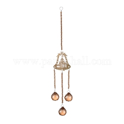 Iron Bell Hanging Crystal Chandelier Pendant, with Prisms Hanging Balls, for Home Window Lighting Decoration, Champagne Gold, 420mm