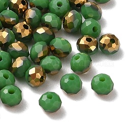 Perles en verre electroplate, la moitié plaqué or, facette, rondelle, vert de mer, 4.3x3.7mm, Trou: 1mm, 500 pcs /sachet 
