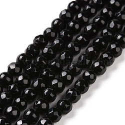 Natural Black Onyx Beads Strands, Star Cut Round, Faceted, Undyed, 4.5x4mm, Hole: 0.8mm, about 91pcs/strand, 14.96''(38cm)
