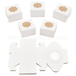 Superfindings scatola per torta individuale in carta kraft, scatola di imballaggio per cupcake singolo da forno, quadrato con finestra trasparente di forma ottagonale, bianco, 100x100x65mm