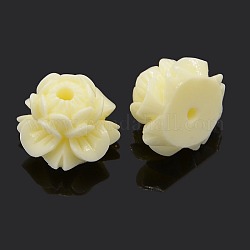 Synthetic Coral Beads, Flat Back Lotus Flower Beads, Dyed, Champagne Yellow, 14x10mm, Hole: 2mm