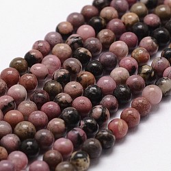 Chapelets de perles en rhodonite naturelle, ronde, 8mm, Trou: 1mm, Environ 44 pcs/chapelet, 14.9 pouce ~ 15.1 pouces