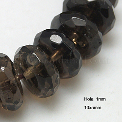 Chapelets de perles de quartz fumées naturelles, facette, rondelle, 10x5mm, Trou: 1mm