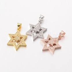Star of David Brass Micro Pave Cubic Zirconia Pendants, for Jewish, Lead Free & Nickel Free, Mixed Color, 20x18x3mm, Hole: 3x4mm