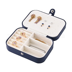 PU boîtes à bijoux en cuir, étui de rangement de bijoux portable, pour collier de boucles d'oreilles, rectangle, bleu de Prusse, 16x11.6x5.8 cm