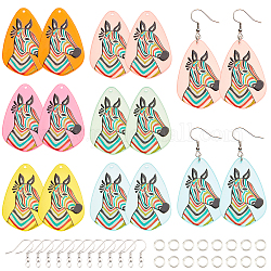 Nbeads DIY Dangle Earring Making Kits, Including 24Pcs 6 Colors Cellulose Acetate(Resin) Pendants, 24Pcs Iron Earring Hooks and 30Pcs Jump Rings, Mixed Color, Pendants: 42x28x2mm, Hole: 1.4mm, 4pcs/color
