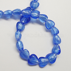 Manuell Silber Folie-Glas Perlen, Herz, königsblau, 28x24~28x15~17 mm, Bohrung: 2 mm