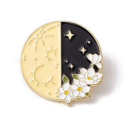 Moon with Flower Enamel Pin, Alloy Badge for Backpack Clothes, Golden, Colorful, 30.5x28.5x1.5mm, Pin: 1mm