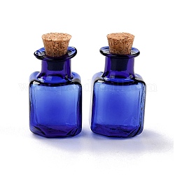 Ornamento di bottiglie di sughero in vetro quadrato, bottiglie vuote di vetro che desiderano, fiale fai da te per decorazioni pendenti, blu medio, 1.4x1.4x2.3cm