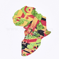 Sprühlackiertes Holz große Anhänger, gedruckt, Afrika Karte, Farbig, 76x63.5x2.5 mm, Bohrung: 1.5 mm