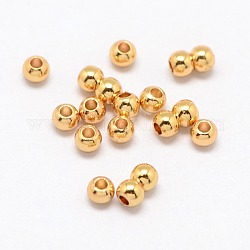 Brass Round Spacer Beads, Real 24K Gold Plated, 3x2mm, Hole: 1mm