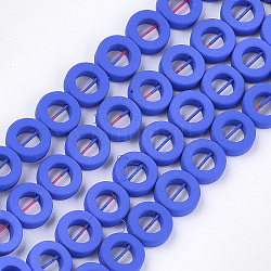 Vaporisez peints non-magnétiques synthétiques perles d'hématite brins, cadre de talon, donut, bleu, 8.5x3mm, Trou: 0.8mm, diamètre intérieur: 4.5 mm, Environ 47~48 pcs/chapelet, 15.7 pouce