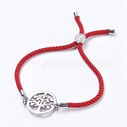 Bracelets en nylon torsadés, Bracelets coulissants, bracelets bolo, avec 304 inoxydable maillons en acier, plat rond avec la vie de l'arbre, rouge, 9 pouce (23 cm), 3mm