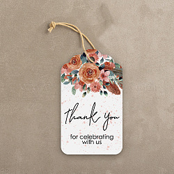 Étiquettes-cadeaux suspendues en papier sur le thème de Thanksgiving, avec corde de chanvre, motif de fleur, étiquettes: 7x4cm, 50 pcs /sachet 