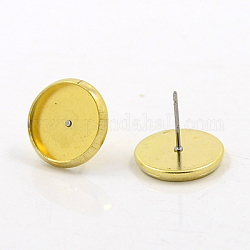 Brass Stud Earring Settings, Unplated, Nickel Free 14x16x2mm, Tray: 14mm, Pin: 1mm