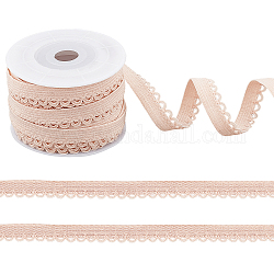 Cordón elástico de nylon nbeads, plano con encaje, Accesorios de la ropa, rosa brumosa, 12mm, alrededor de 10.94 yarda (10 m) / rollo