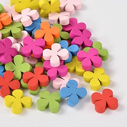 Mixed Color Natural Wood Beads, Children's Day Gift Ideas, Dyed, Lovely Flower Beads, Lead Free, about 16mm long, 16mm wide, 5mm thick, hole: 2mm, about 1100pcs/500g