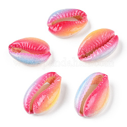 Perlas de concha de cowrie impresas, sin agujero / sin perforar, color de rosa caliente, 18.5~22x13~14.5x6~7.5mm