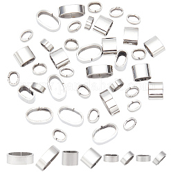 Benecreat 40 pièces 4 styles 304 breloques/perles coulissantes en acier inoxydable, pour la fabrication de bracelets en cuir, ovale, couleur inoxydable, 3.1~8x8.2~15x5.6~9.2mm, Trou: 6~12.5x3~6.5mm, 10 pièces / style