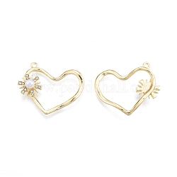 Alloy Rhinestone Pendants, with Acrylic Pearl Beads, Heart with Flower, Light Gold, 38.5x40.5x8.5mm, Hole: 2mm