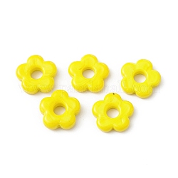 Handmade Lampwork European Beads, Large Hole Beads, Flower, Yellow, 15~16x4~6mm, Hole: 4.8mm