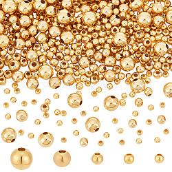 PandaHall Elite 600Pcs 5 Style Brass Beads, Round, Golden, 2~5mm, Hole: 0.8~1.5mm