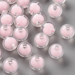 Transparent Acrylic Beads, Bead in Bead, Round, Pink, 9.5x9mm, Hole: 2mm, about 960pcs/500g