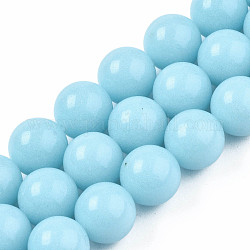 Synthetischer leuchtender Stein runde Perlenstränge, Licht Himmel blau, 10 mm, Bohrung: 1.2 mm, ca. 40 Stk. / Strang, 15.55 Zoll (39.5 cm)
