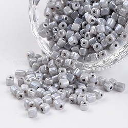6/0 cubo perline Ceylon vetro foro rotondo, grigio, 3.5~4x2.5~3mm, Foro: 0.5 mm, circa 5500pcs/450g