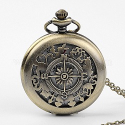 Legierung Kompass Form Taschenuhren, Quarzuhr, mit Eisenkette, Antik Bronze, 31.4 Zoll
