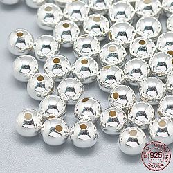 Perles 925 en argent sterling, ronde, couleur d'argent, 7mm, Trou: 1.5mm
