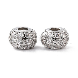 Eco-Friendly Brass Micro Pave Cubic Zirconia Beads, Cadmium Free & Lead Free, Round, Real Platinum Plated, 10x7mm, Hole: 3.5mm