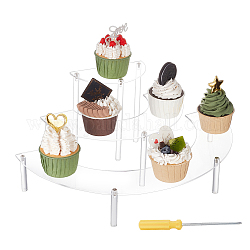 Alzate per espositori da dessert a semicerchio in acrilico a 3 livello, porta organizer per mini cupcake, forniture per feste, chiaro, prodotto finito: 20x40x16.8 cm
