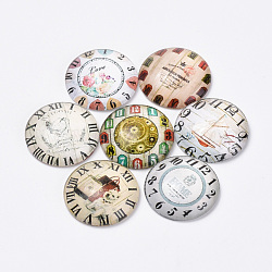 Cabochons aus bedrucktem Glas mit flachem Rücken, Kuppel / Halbrund, Uhrmuster, Mischfarbe, 25x6 mm