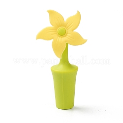 Silicone Wine Bottle Stoppers, Flower, Yellow, 91x44x24mm, Hole: 7.5mm
