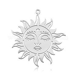 201 Stainless Steel Pendants, Laser Cut, Sun, Stainless Steel Color, 37.5x35x1mm, Hole: 1.6mm