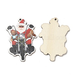 Grandi pendenti in legno stampato natalizio a faccia singola, Ciondoli di Babbo Natale con moto, rosso, 55x37.5x2.5mm, Foro: 2 mm