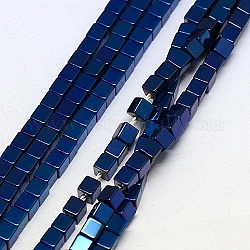 Galvanisieren unmagnetische synthetischen Hämatitkornen Stränge, Würfel, Klasse AAAA, in Blau Plattiert, 2x2x2 mm, Bohrung: 0.8 mm, ca. 163 Stk. / Strang, 16 Zoll