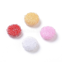 Resin Beads, with Crystal Rhinestone, Imitation Candy Food Style, Flat Round, Mixed Color, 18x8mm, Hole: 1.2mm