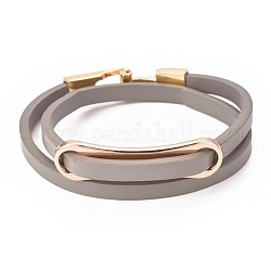 Imitation bracelets d'enveloppe de cuir, 2-boucles, avec maillons et fermoirs ovales en alliage, gris foncé, 14-5/8 pouce (37 cm), 5x2mm