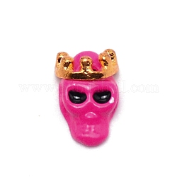 Teschio in lega con cabochon corona, nail art accessori decorativi, rosa intenso, 10.5x6.7x4mm