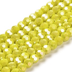 Supporti per perle di vetro opaco, ab colore, sfaccettato (32 sfaccettatura), tondo, giallo, 6x5.5mm, Foro: 1.2 mm, circa 91~93pcs/filo, 19.49~19.92 pollice (49.5~50.6 cm)
