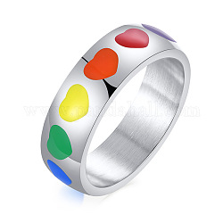Regenbogenfarbener Stolz-Flaggen-Emaille-Herz-Fingerring, Edelstahlschmuck für Männer Frauen, Edelstahl Farbe, uns Größe 10 (19.8mm)