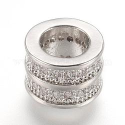 Messing Mikro ebnen Zirkonia European Beads, Großloch perlen, Echt platiniert, Kolumne, 8x6 mm, Bohrung: 5 mm