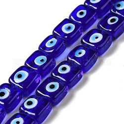 Hechos a mano de mal de ojo lampwork perlas hebras, cuadrado, azul medio, 10~11x10~11x4~5.5mm, agujero: 1.6 mm, aproximamente 40 pcs / cadena, 16.02 pulgada (40.7 cm)