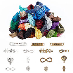 AHANDMAKER Waxed Polyester Cord Kit, 328 Yards 30 Colors 1mm Waxed Polyester Twine Cord and 30 Pcs Tibetan Style Alloy Links Connectors, Macrame Bracelet Thread Waxed String for DIY Jewelry Making