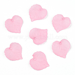 Transparent Frosted Acrylic Leaf Charms, Pearl Pink, 16x15x2.5mm, Hole: 1.4mm