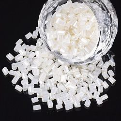 8/0 deux verre taillé perles de rocaille, hexagone, Ceylan, floral blanc, 2.5~3x2.5mm, Trou: 0.9mm, environ 15000 pcs / sachet 