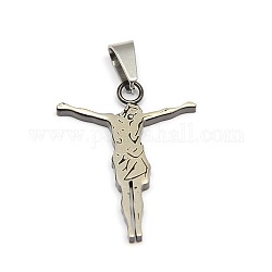 304 Stainless Steel Cross Pendants, For Easter, Jesus, Stainless Steel Color, 27x21x2mm, Hole: 6x4mm