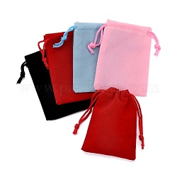 Sacs à cordon en velours, sacs de bijoux, sacs-cadeaux de bonbons de mariage de fête de noël, couleur mixte, 9x7 cm